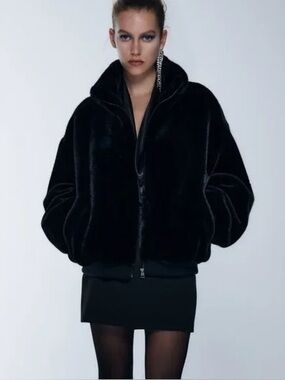 New ZARA FAUX FUR BOMBER JACKET 🤩